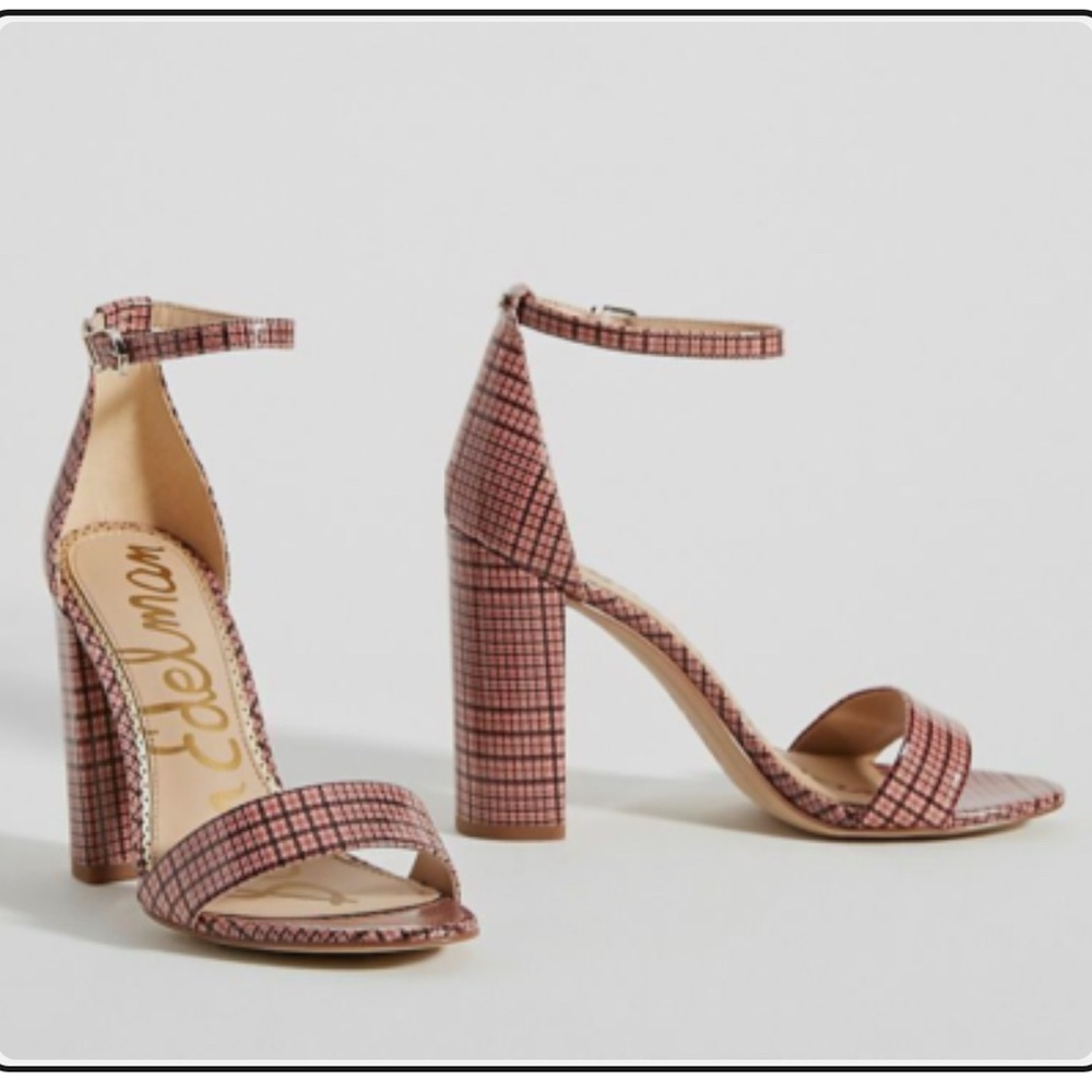 Sam Edelman YARO Strappy Heels in Pink Plaid